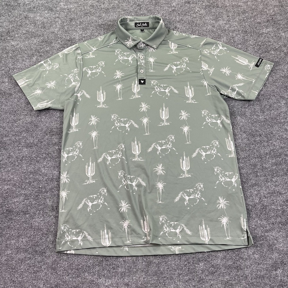 Bad Birdie Men's Sage Green Polo with White Desert Print